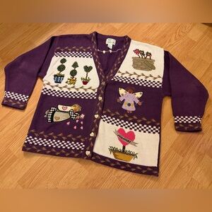 VINTAGE The Quacker Factory Cardigan Sweater Large Granny core 90s Button Up